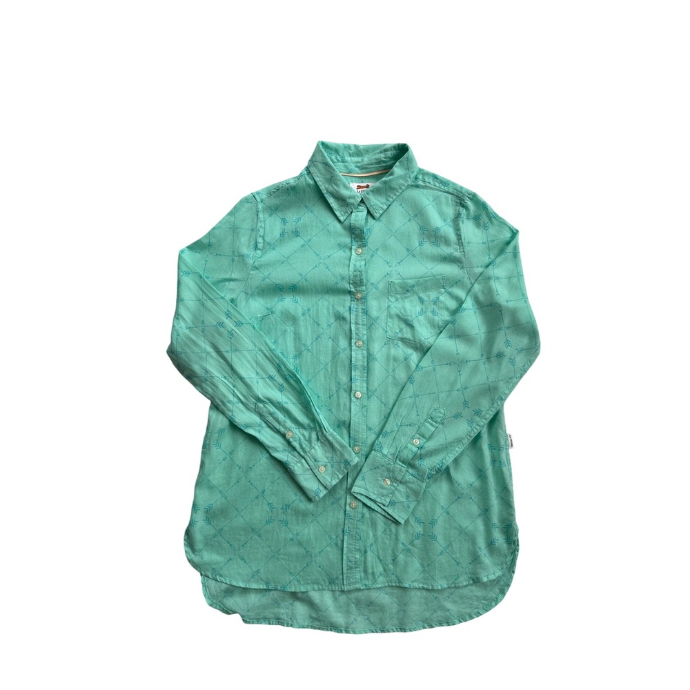 Le Tigre Button Down Shirt Womens Medium Teal Green Arrow Print Cotton Excellent
